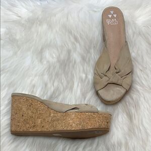 Simply Pelle Tan Suede Platform Slides Mules Sz 6